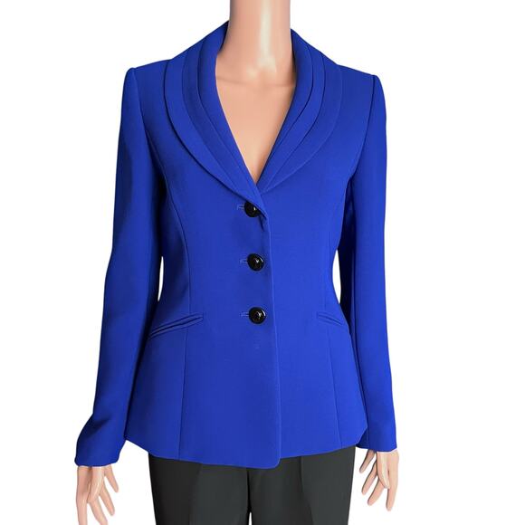Tahari Cobalt Blue Blazer 4 Stitched Shawl Collar Career Party Preppy Old Money - Picture 1 of 5